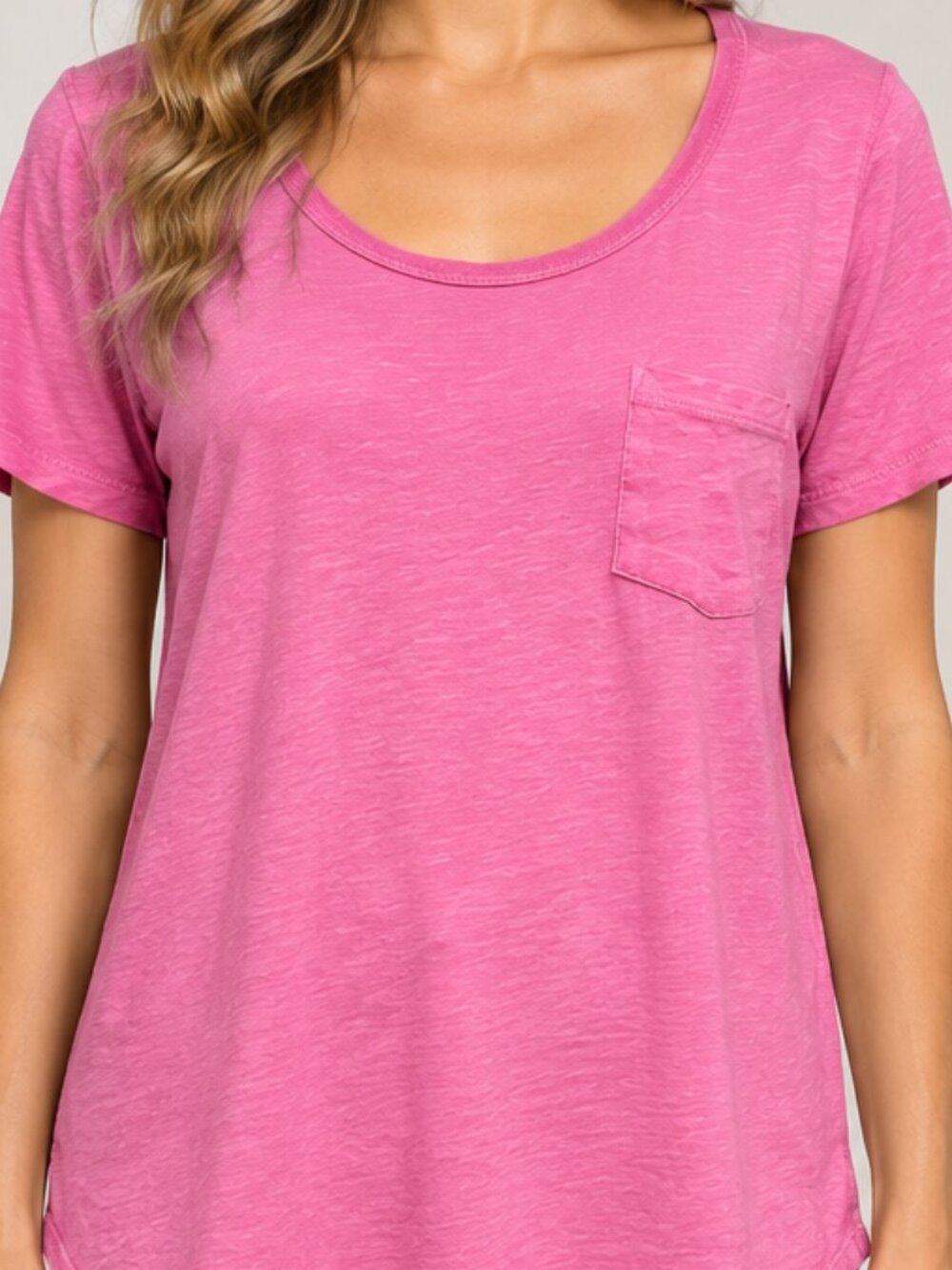 a.n.a A New Approach Pink Cotton Pocket Tee Small Scoop Neck High Low T Shirt